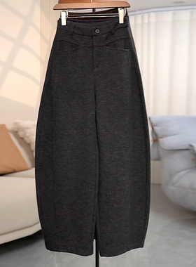 Ader深灰色加绒加厚羊毛弯刀休闲裤女2025冬季新款气质百搭镰刀裤