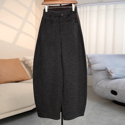 深灰色加绒加厚羊毛弯刀休闲裤