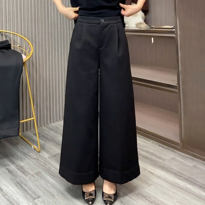 高腰百搭显瘦黑色九分阔腿休闲裤