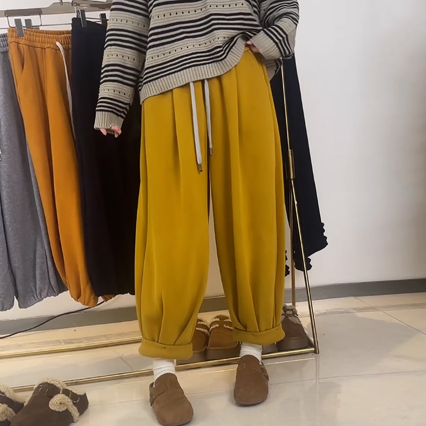 时尚保暖加绒加厚九分休闲灯笼裤