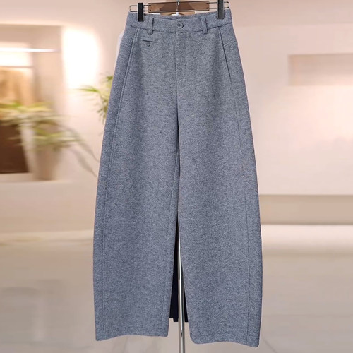 气质简约百搭加绒保暖毛呢弯刀裤