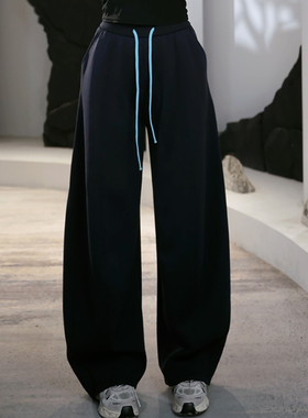 Ader松紧腰抽绳休闲卫裤女2026春季新款时尚百搭运动阔腿弯刀裤潮