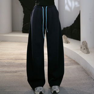 Ader松紧腰抽绳休闲卫裤女2026春季新款时尚百搭运动阔腿弯刀裤潮