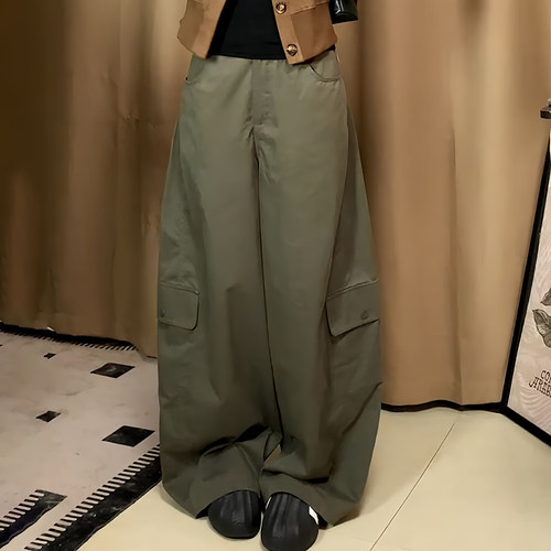 美式复古高腰宽松百搭阔腿工装裤