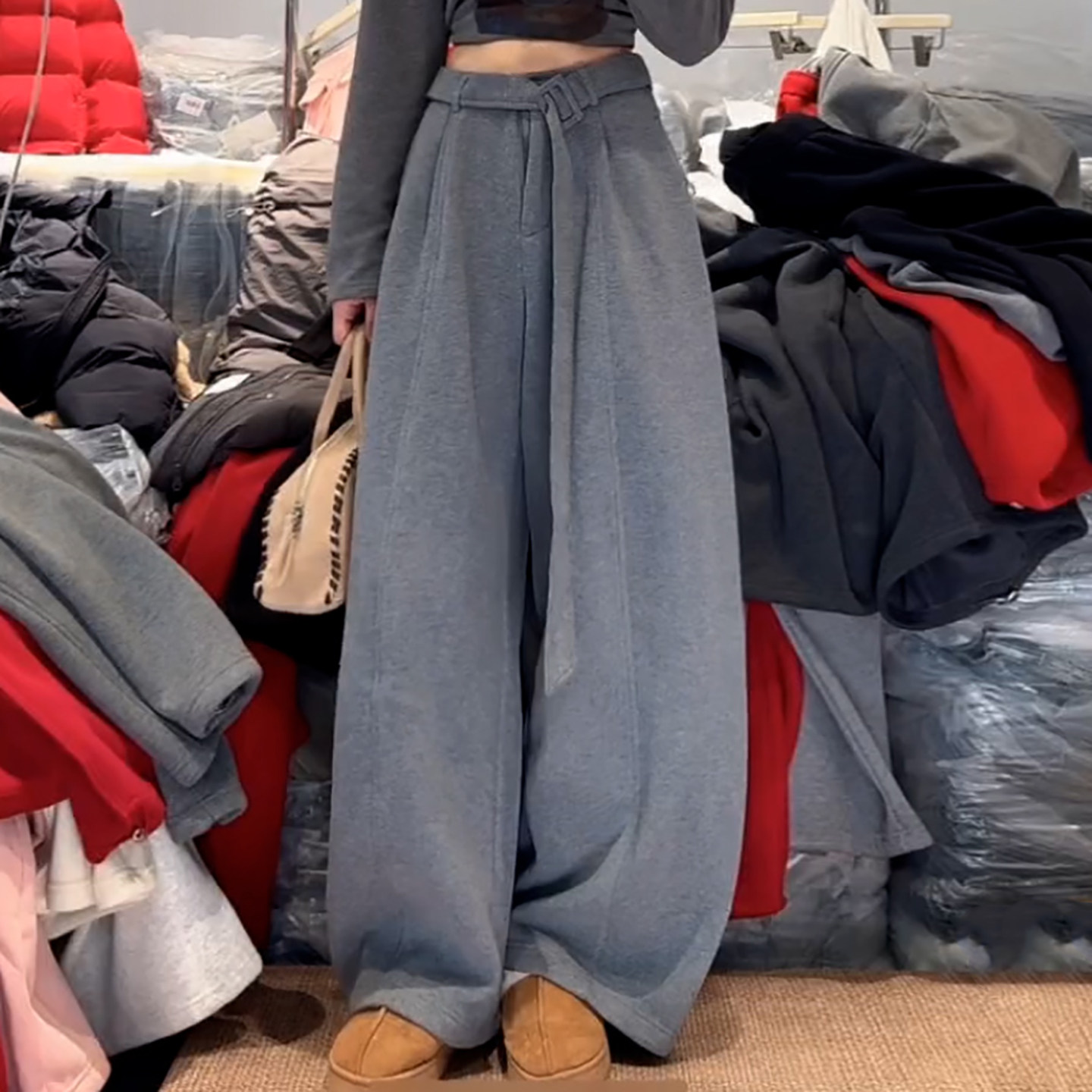 Ader灰色阔腿裤女2026春季新款高腰宽松遮胯显瘦垂感百搭弯刀裤,女装/女士精品,大码裤装,淘宝优惠券,粉丝福利购,淘宝优惠卷