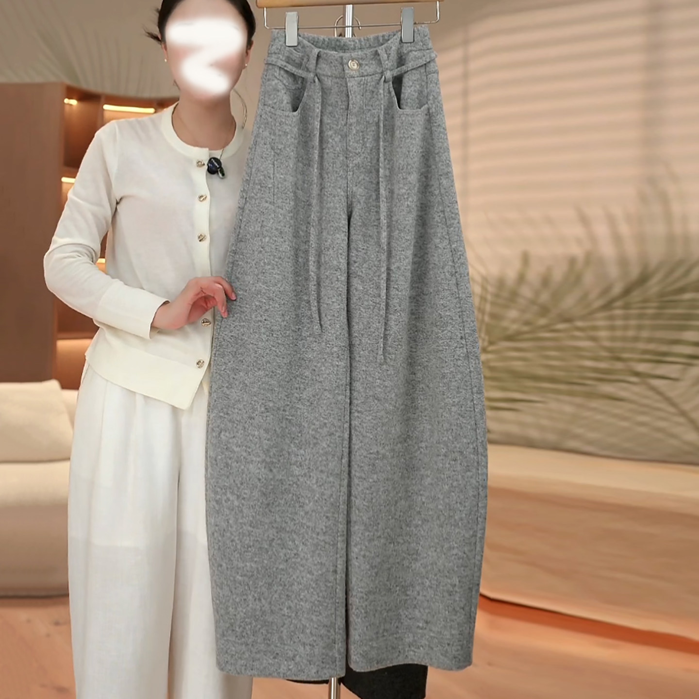 加厚保暖百搭显瘦垂感阔腿弯刀裤