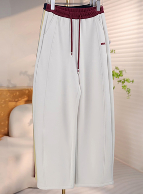 Ader休闲卫裤女2026春季新款时尚百搭显瘦撞色腰头抽绳阔腿弯刀裤