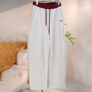 Ader休闲卫裤女2026春季新款时尚百搭显瘦撞色腰头抽绳阔腿弯刀裤