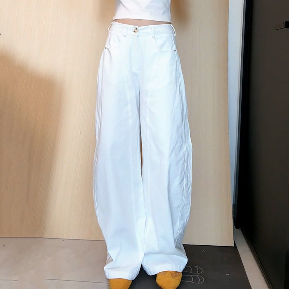 洋气百搭宽松遮胯气质弯刀牛仔裤