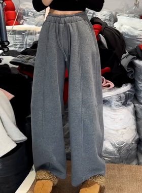 Ader休闲卫裤女2026春季新款灰色运动阔腿通勤百搭显瘦垂感弯刀裤