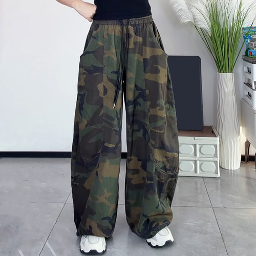 美式复古迷彩阔腿百搭休闲弯刀裤