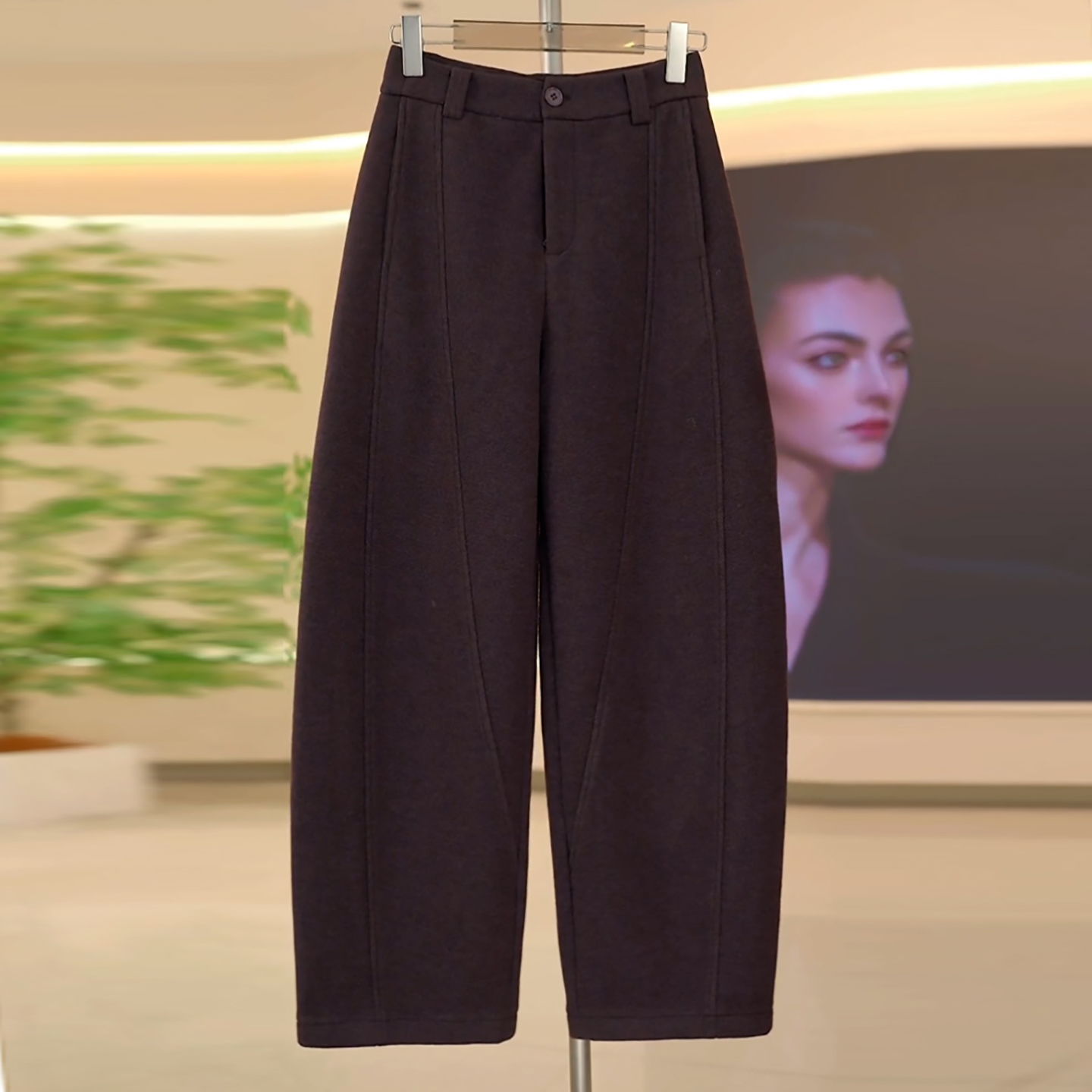 冬季加绒绵羊毛抗起球弯刀休闲裤