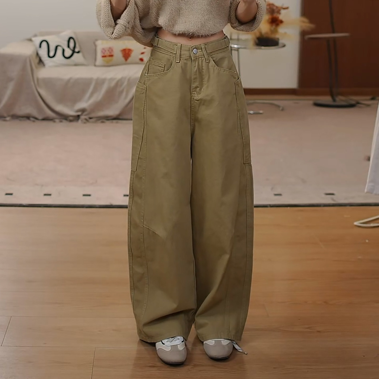 Ader时尚工装风弯刀阔腿裤女2026秋季新款个性百搭显瘦高腰休闲裤