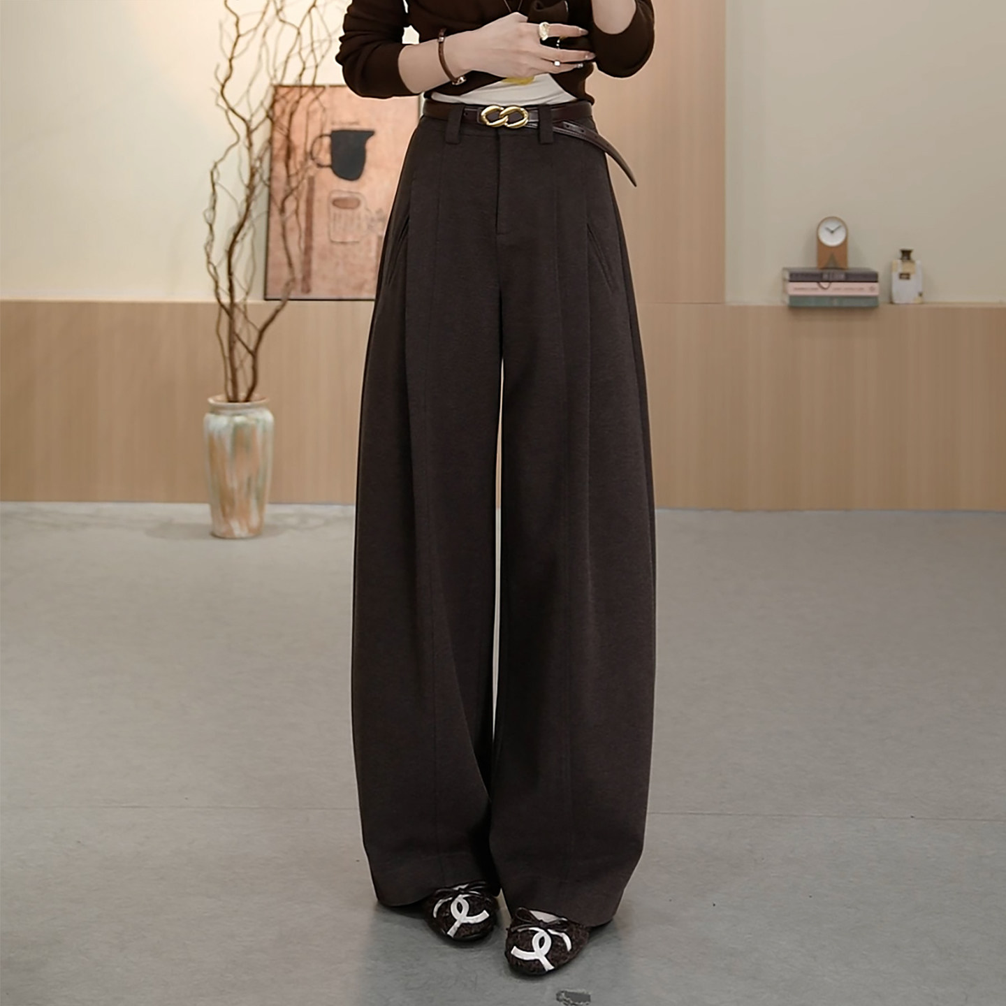 Ader宽松显瘦百搭休闲裤女2026秋冬新款潮流气质高腰垂感阔腿长裤