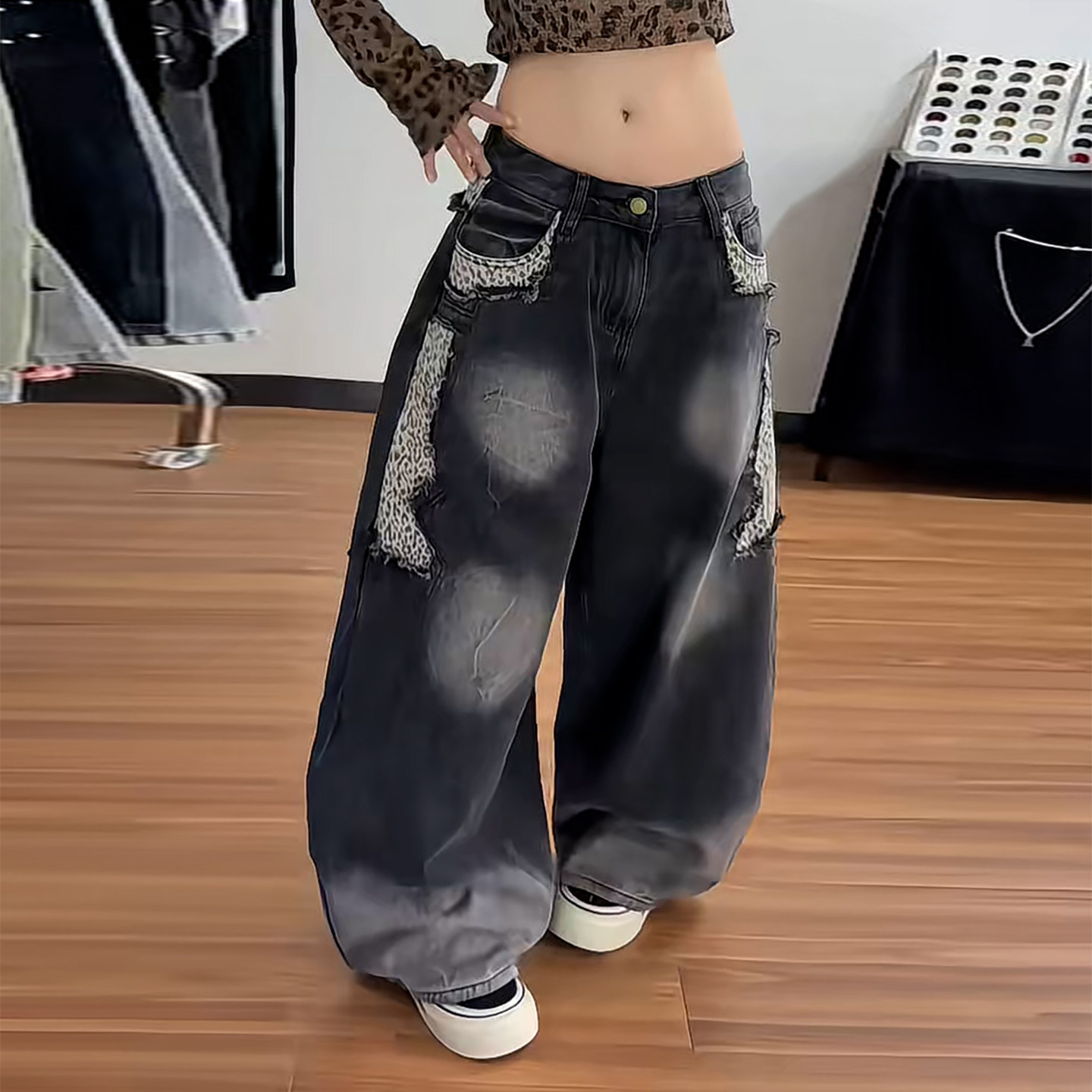 Ader个性美式潮酷风牛仔裤女2026秋季新款慵懒松弛感百搭阔腿长裤