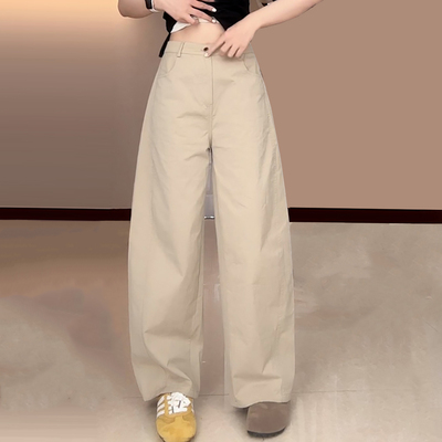 卡其色时尚百搭高腰弯刀休闲裤女