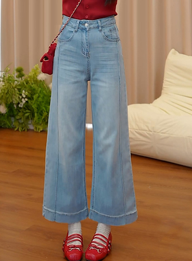 Ader复古浅蓝色九分水洗牛仔裤女2025夏季薄款时尚气质直筒阔腿裤