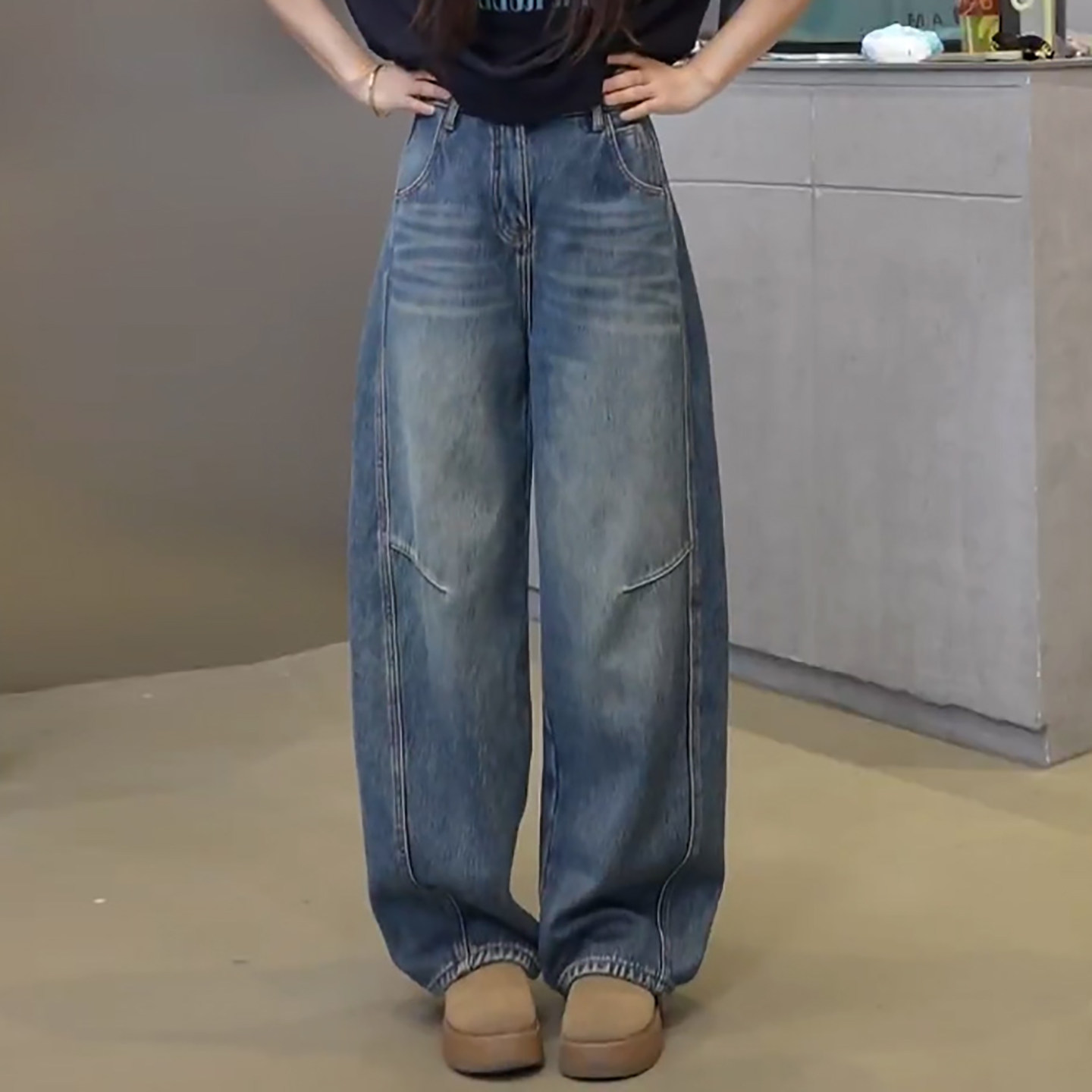 Ader复古牛仔裤女2026春季新款时尚简约百搭宽松阔腿休闲弯刀裤潮,女装/女士精品,大码裤装,淘宝优惠券,粉丝福利购,淘宝优惠卷