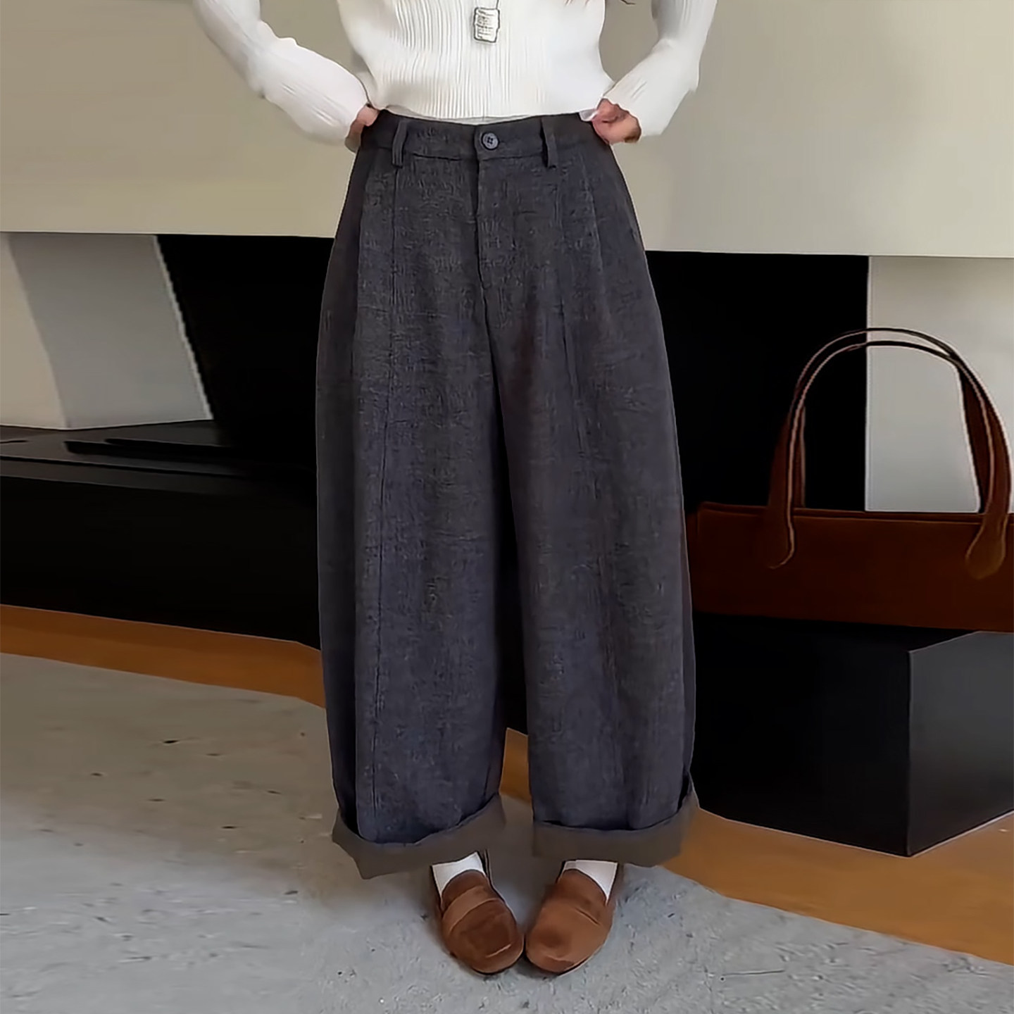 Ader慵懒随性百搭阔腿气球裤女2026秋冬新款高腰垂感显瘦休闲裤子