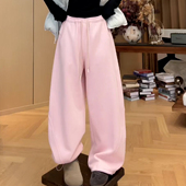 Ader粉色运动休闲加绒卫裤 减龄阔腿束脚弯刀裤 女2025秋冬新款 时尚