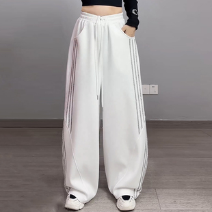 Ader运动休闲卫裤女2025冬季新款加厚宽松垂感闪钻阔腿痞帅弯刀裤