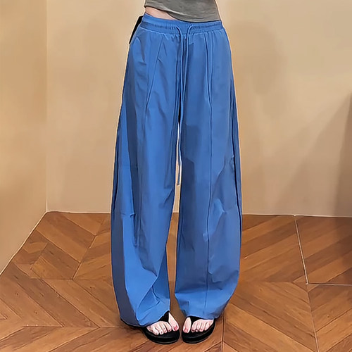 宽松遮肉通勤百搭松紧抽绳阔腿裤