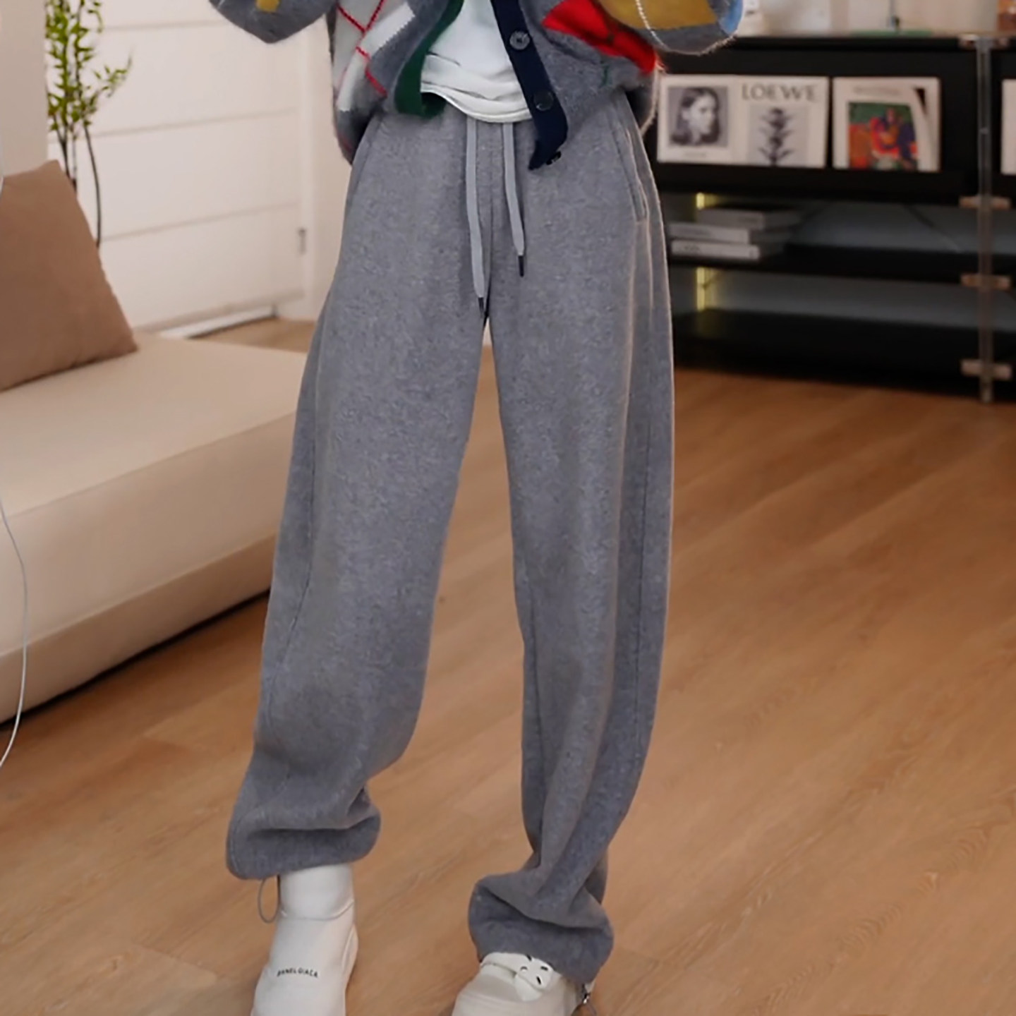 Ader灰色休闲卫裤女2026春季新款束脚两穿百搭显瘦阔腿垂感弯刀裤,女装/女士精品,大码裤装,淘宝优惠券,粉丝福利购,淘宝优惠卷