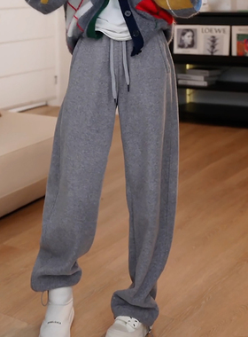 Ader灰色休闲卫裤女2026春季新款束脚两穿百搭显瘦阔腿垂感弯刀裤