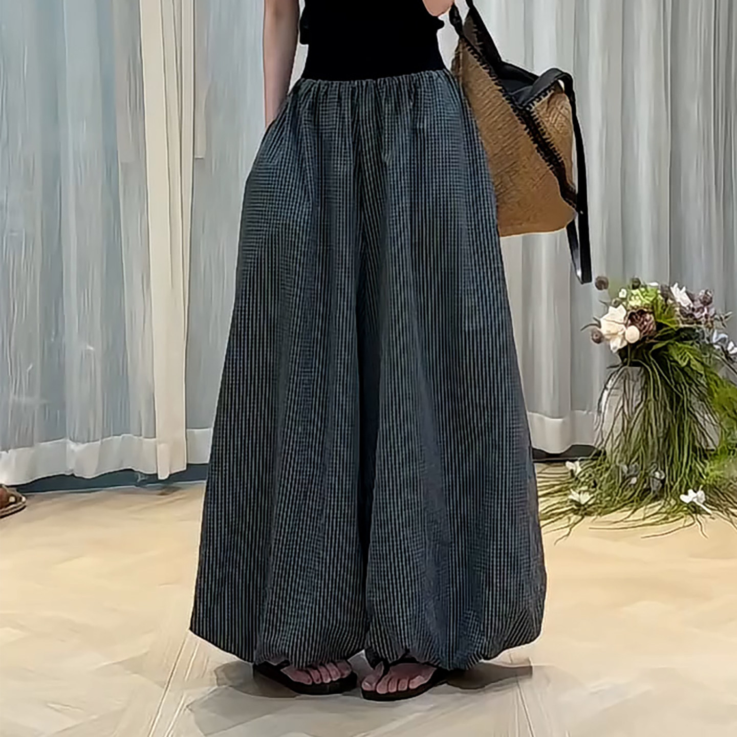 Ader慵懒风条纹花苞灯笼裤女2026秋季新款高腰垂感宽松舒适休闲裤