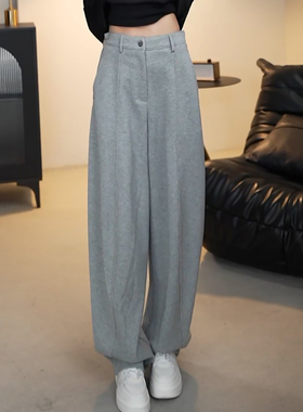 Ader灰色休闲裤女2025秋季新款时尚百搭高腰宽松显瘦减龄阔腿长裤