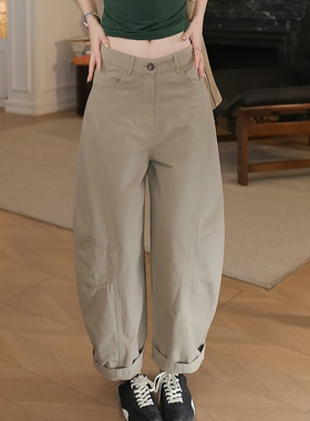 Ader卡其色九分弯刀裤女2026春季新款百搭高腰显瘦宽松阔腿休闲裤