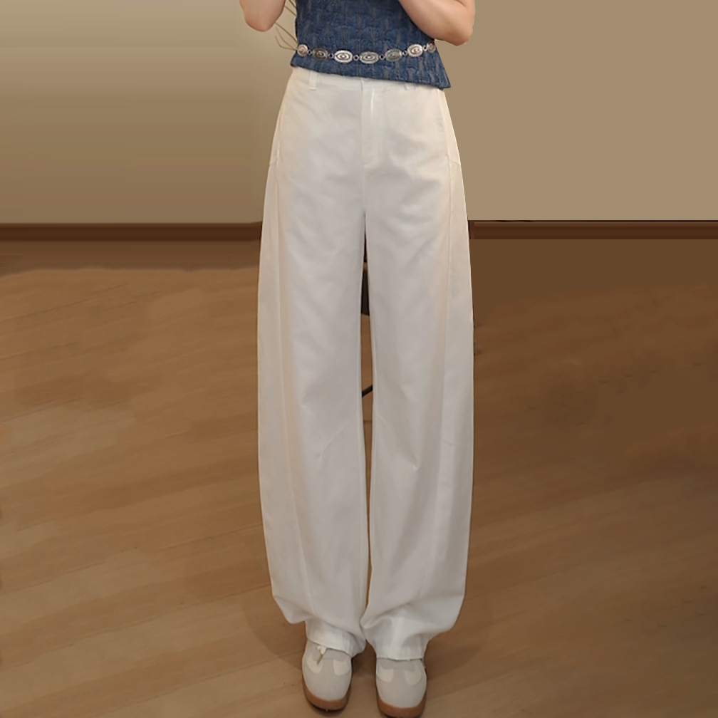 高品质亚麻宽松垂感弯刀休闲裤女