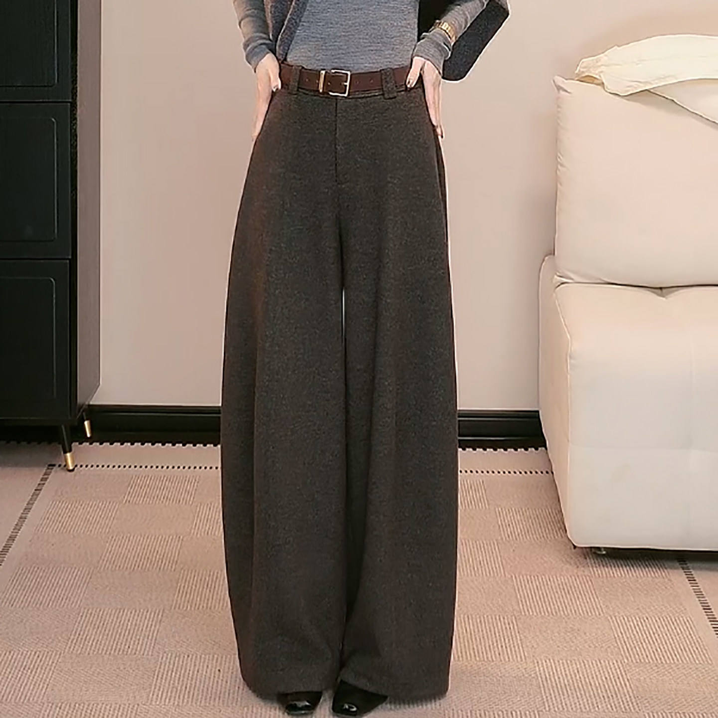 Ader韩系慵懒风阔腿毛呢裤女2025冬季新款气质百搭显瘦垂感休闲裤,女装/女士精品,大码裤装,淘宝优惠券,粉丝福利购,淘宝优惠卷