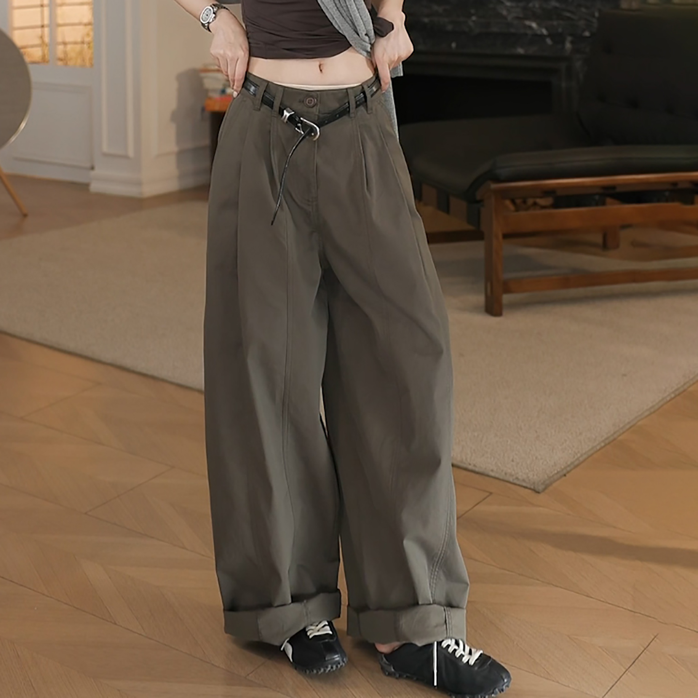 时尚潮流直筒宽松遮胯显瘦拖地裤