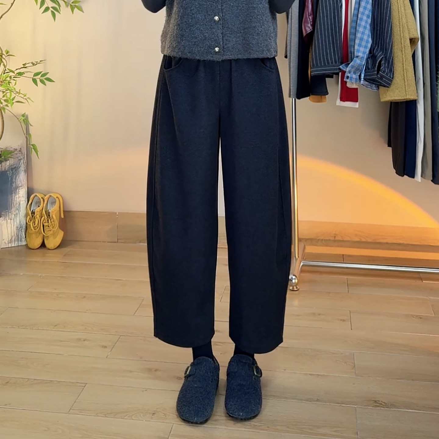 Ader舒适慵懒风阔腿九分裤女2026秋冬新款高腰显瘦宽松藏胯休闲裤