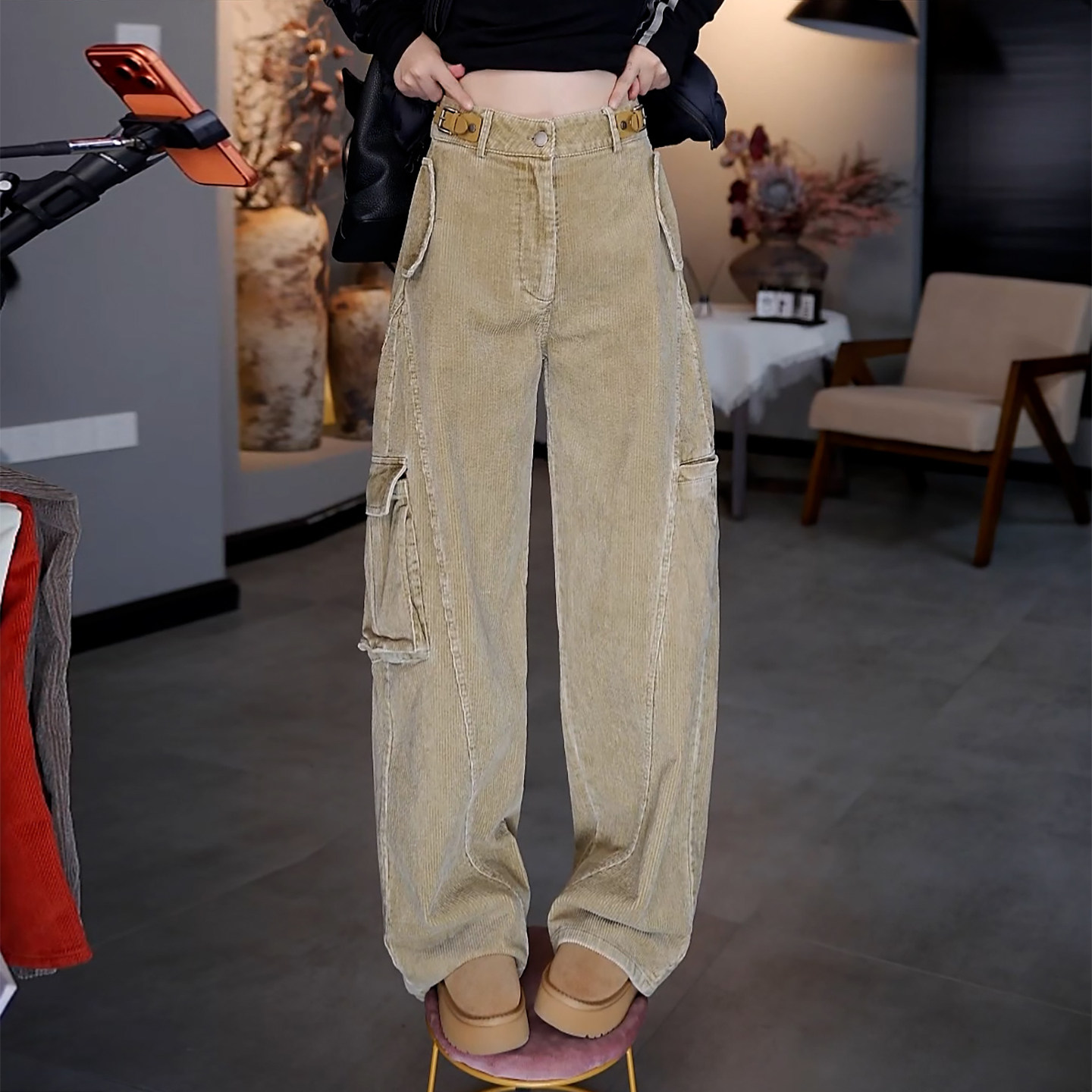 Ader美式复古风工装裤女2026秋冬新款设计感百搭高腰宽松阔腿潮裤