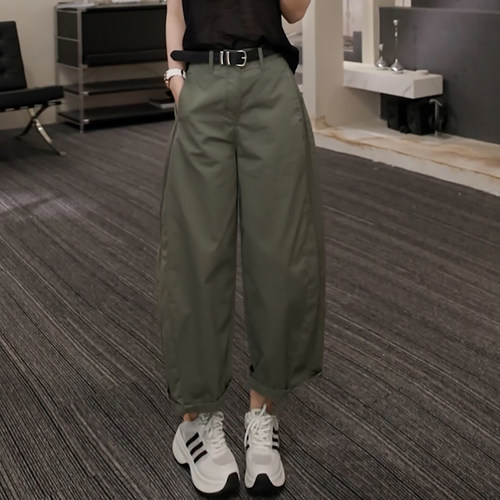 时尚百搭军绿色九分工装休闲裤女