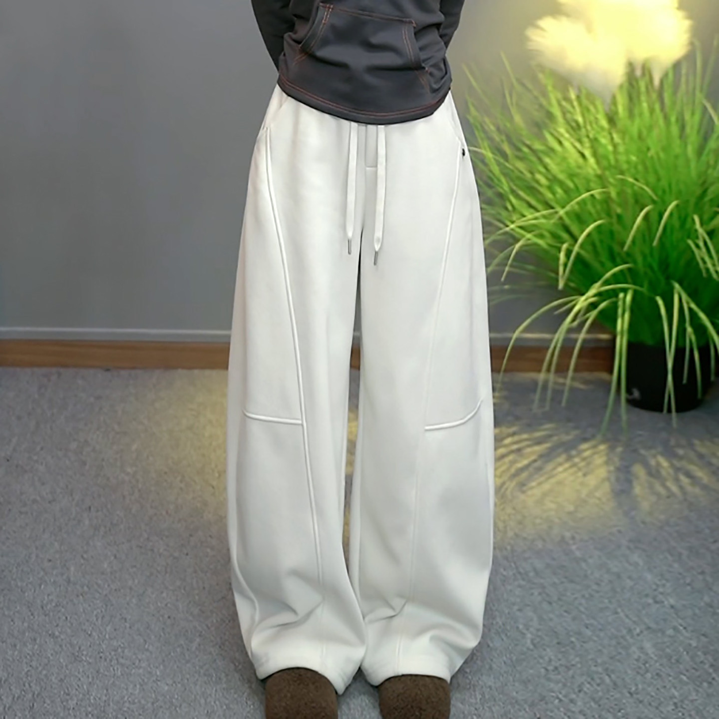 Ader松紧腰抽绳加绒运动卫裤2025冬季新款高腰宽松阔腿垂感休闲裤,女装/女士精品,大码裤装,淘宝优惠券,粉丝福利购,淘宝优惠卷