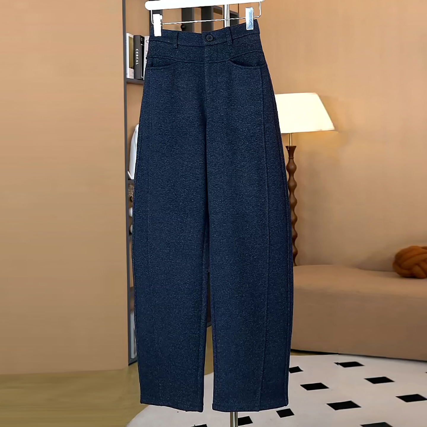 冬季加绒加厚显瘦抗皱弯刀羊毛裤