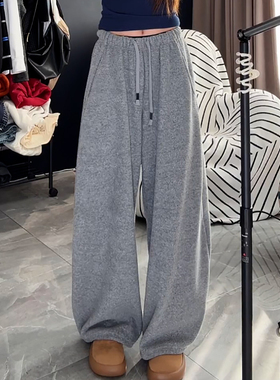 Ader灰色休闲卫裤女2026春季新款时尚简约百搭高腰阔腿显瘦弯刀裤