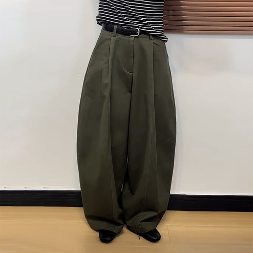 复古松弛显瘦高腰时尚阔腿弯刀裤