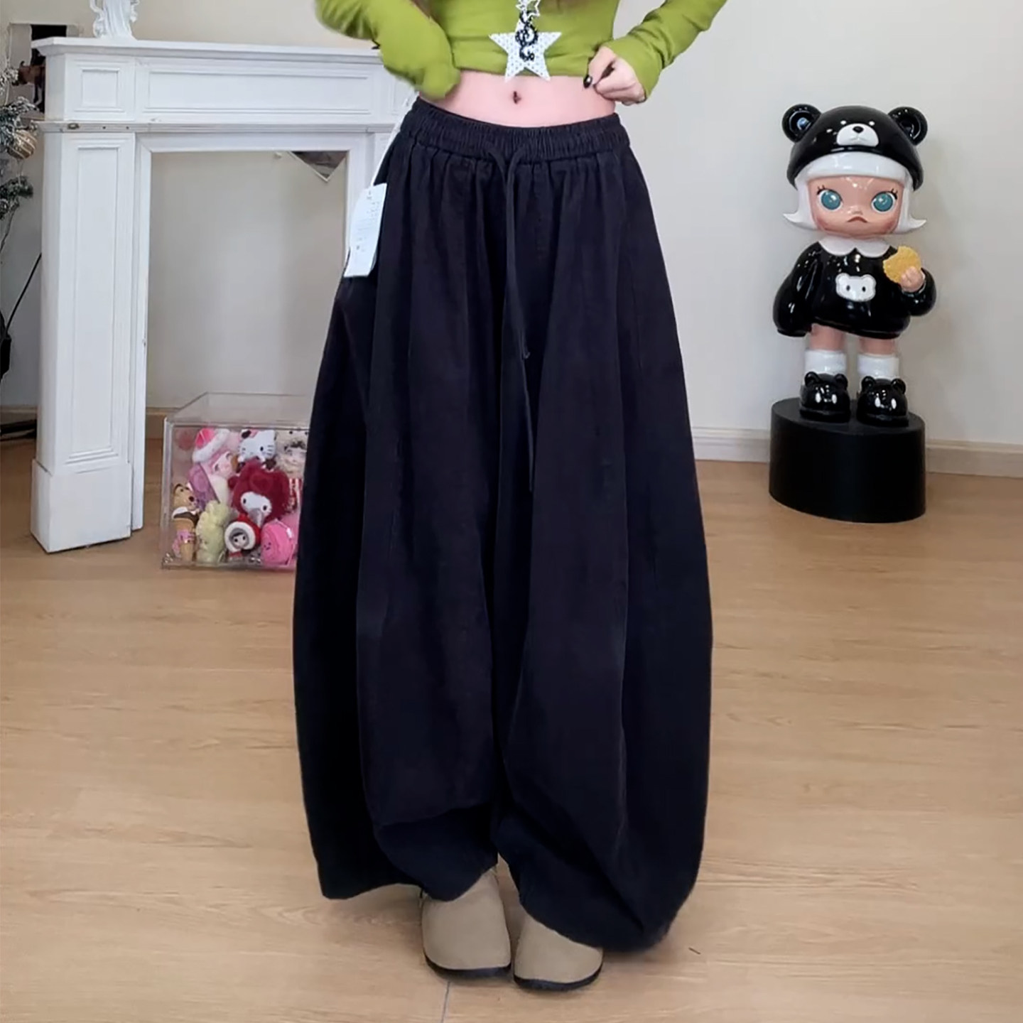 Ader宽松垂感松紧腰抽绳灯笼裤女2026秋季新款藏胯显瘦舒适休闲裤