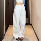 Ader白色休闲裤 高腰宽松遮胯减龄阔腿弯刀裤 女2026年早春新款 时尚