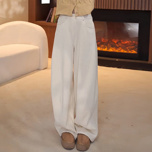 冬季加绒羊毛宽松垂感休闲弯刀裤