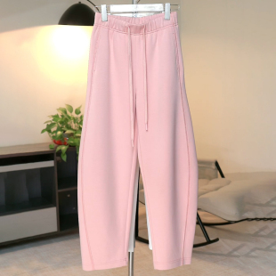 高腰宽松运动阔腿裤 新款 女2026春季 Ader粉色松紧腰抽绳弯刀休闲裤