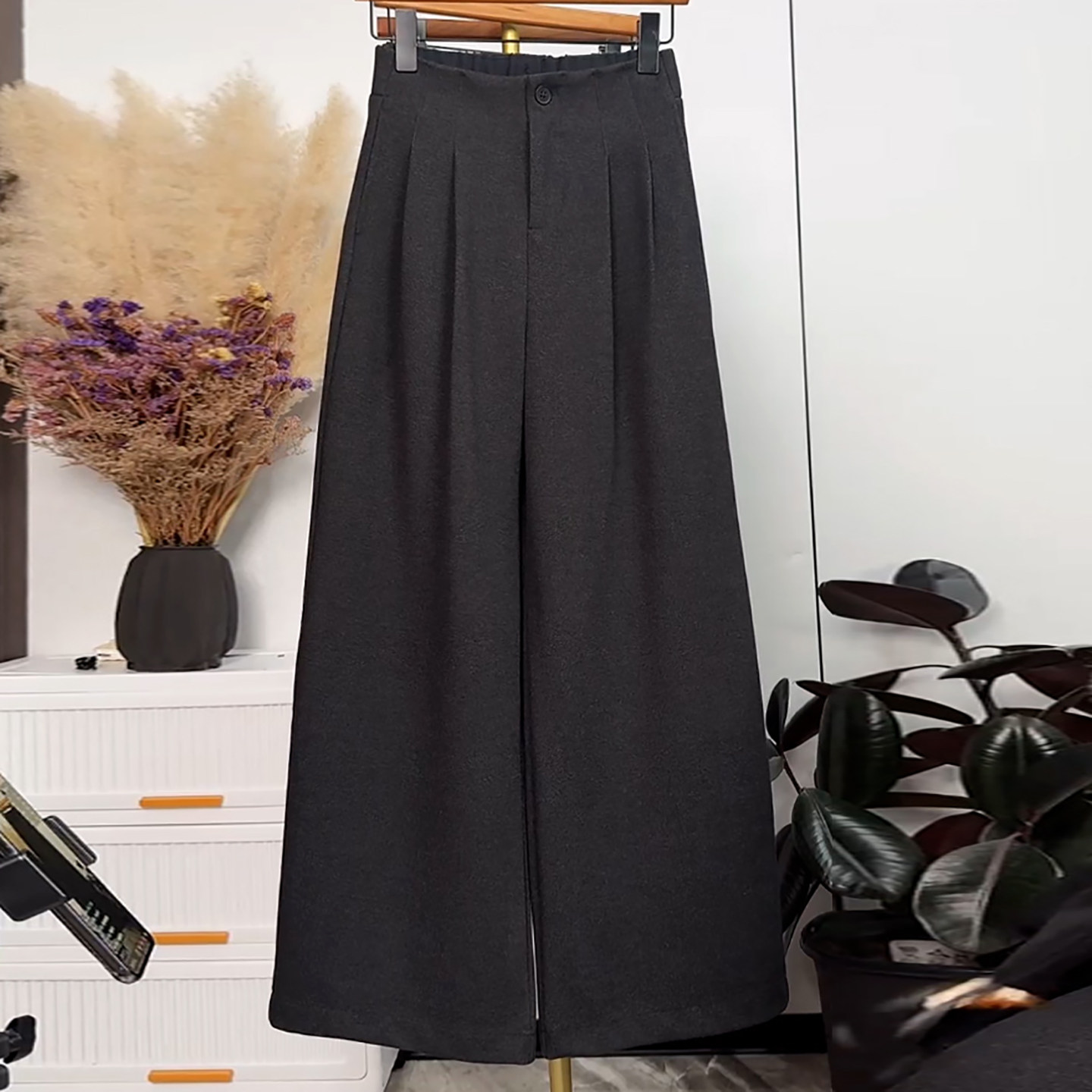 Ader咖啡色呢料阔腿裤女2026春季新款高腰气质百搭显瘦垂感休闲裤,女装/女士精品,大码裤装,淘宝优惠券,粉丝福利购,淘宝优惠卷