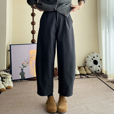 高级灰九分加绒百搭弯刀休闲裤