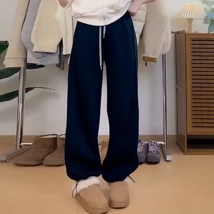 Ader卫裤女2026春季新款藏青色高腰宽松百搭显瘦可束脚运动休闲裤