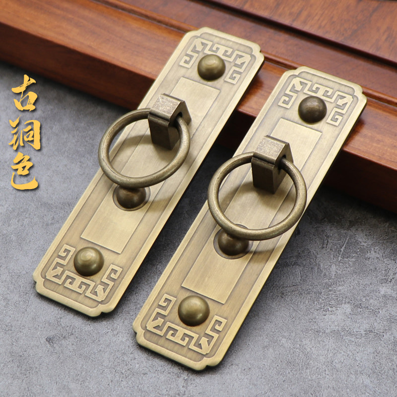 中式纯铜大门拉手仿古门环老式木门免打孔门把手复古黄铜拉环把手