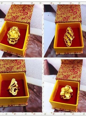 越南沙金戒指女百搭指环气质镀金孔雀戒开口可调节饰品久不褪色